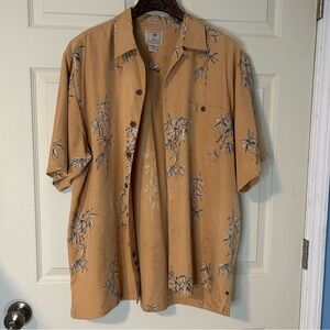 Luau Limited Edition 100% Silk Large Tan Bamboo Print Short Sleeve Shirt